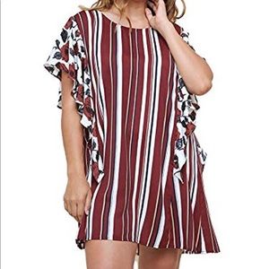 Umgee Women's Striped & Floral Ruffle Sleeve Dress